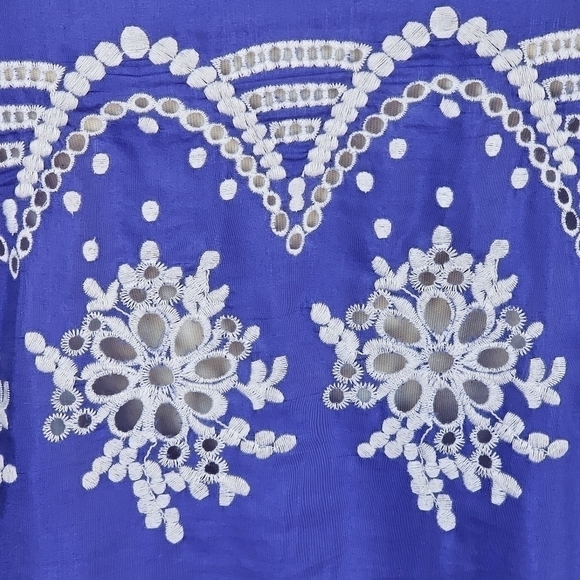 Witchery Silk Puff Sleeve Eyelet Purple Blue Top Size 10 - Picture 14 of 14